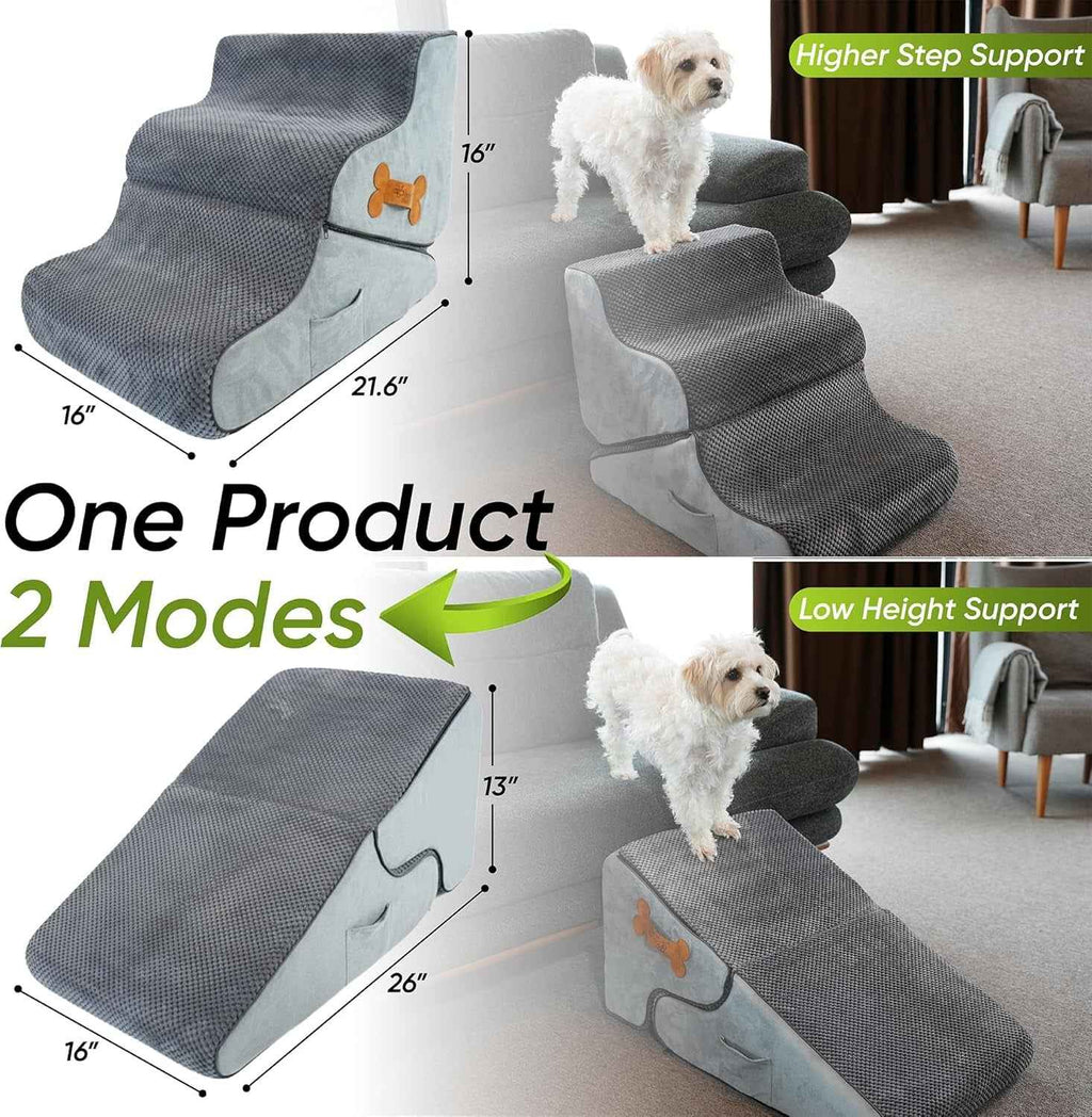 2 in 1 Dog Ramp for Bed Foldable Foam Non Slip Pet Steps