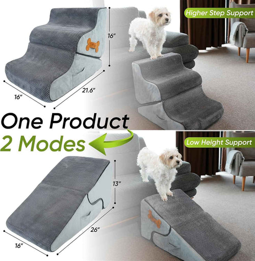 2 in 1 Dog Ramp for Bed Foldable Foam Non Slip Pet Steps