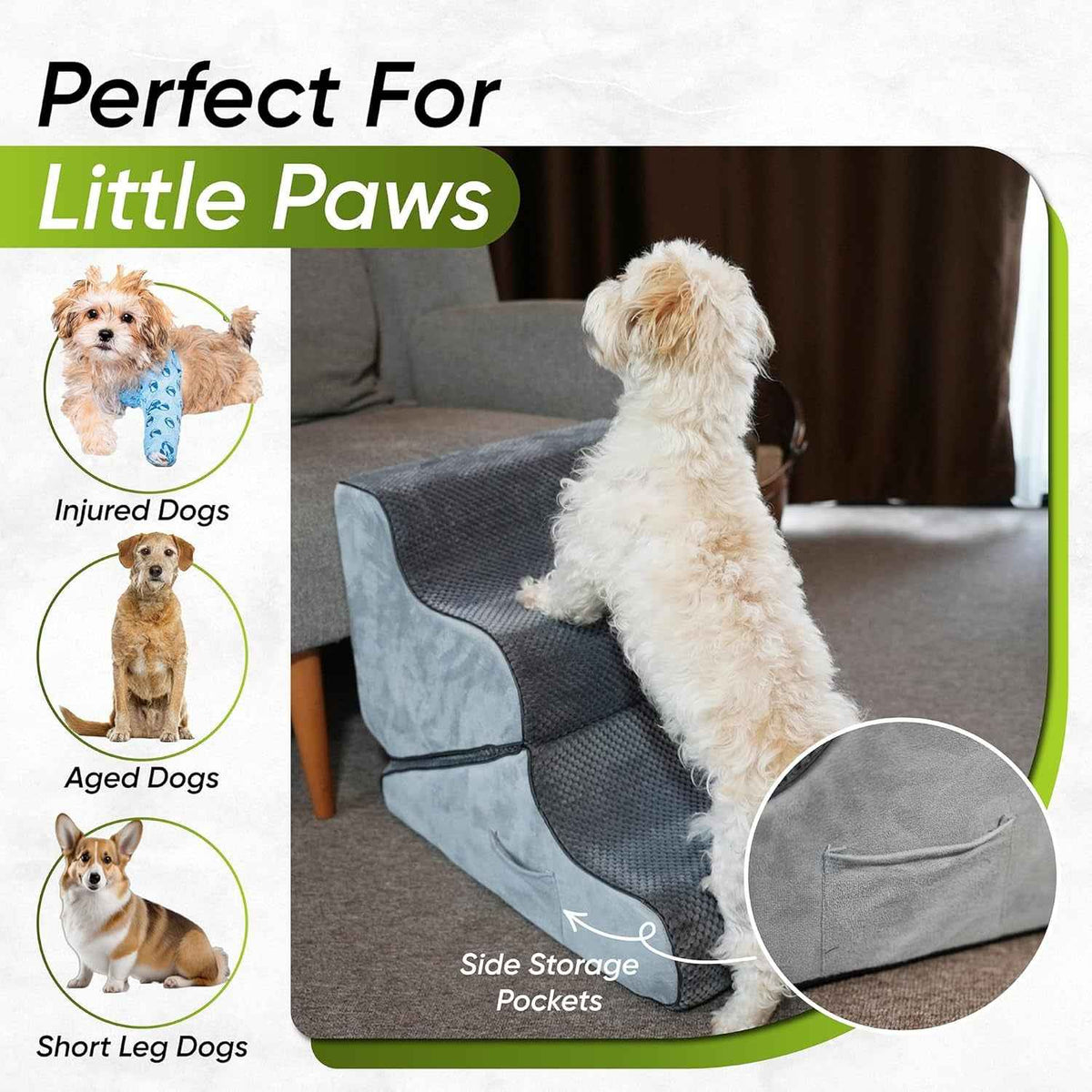 2 in 1 Dog Ramp for Bed Foldable Foam Non Slip Pet Steps