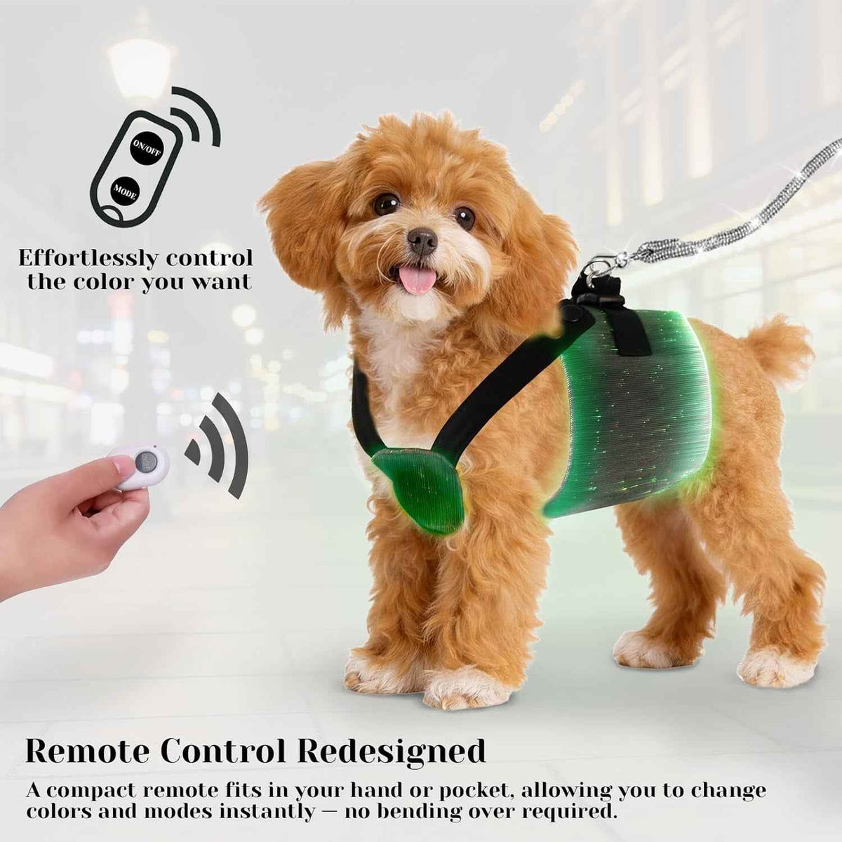 LED Fiber-Optic Dog Harness – Remote Control, Small