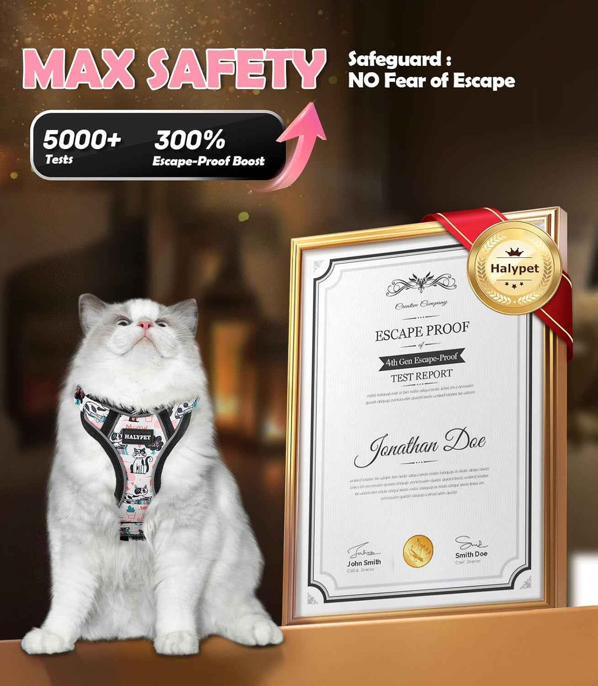 Escape-Proof Cat Harness & Leash Set, 59-Inch, XS–M