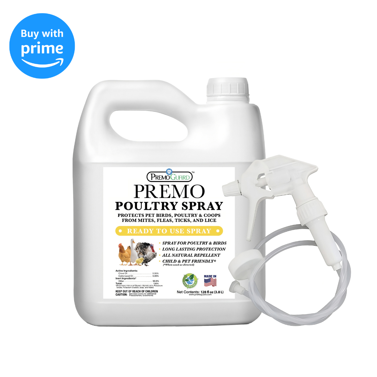 Poultry Spray 128 oz - All Natural Non Toxic - Plant Based All Natural Non-Toxic - By Premo Guard