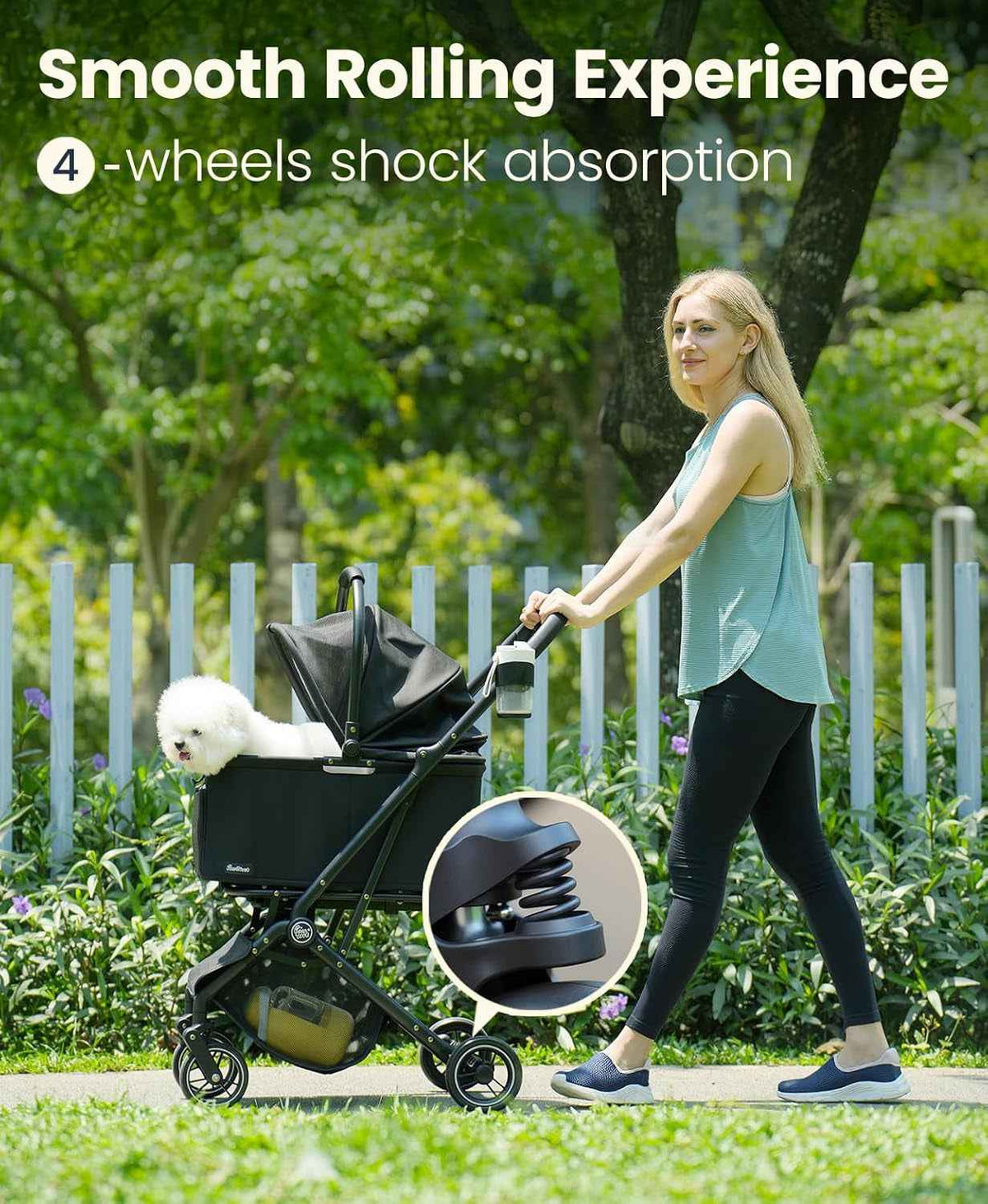 4-Wheel Foldable Pet Stroller – Removable Carrier, 33lb