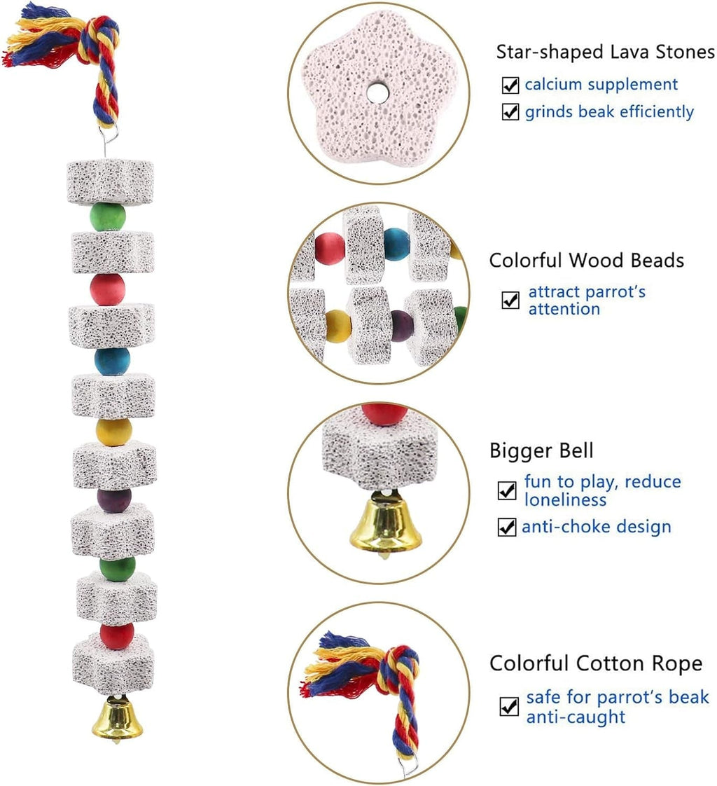 2 Pack Parrot Chew Toy Calcium Block Bird Beak Grinding Bell Cage Toy