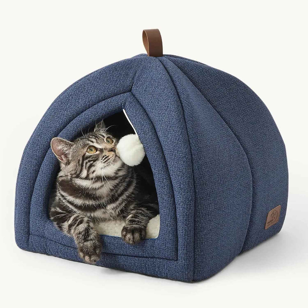 2-in-1 Cat Cave Bed – Foldable Tent, Washable Cushion
