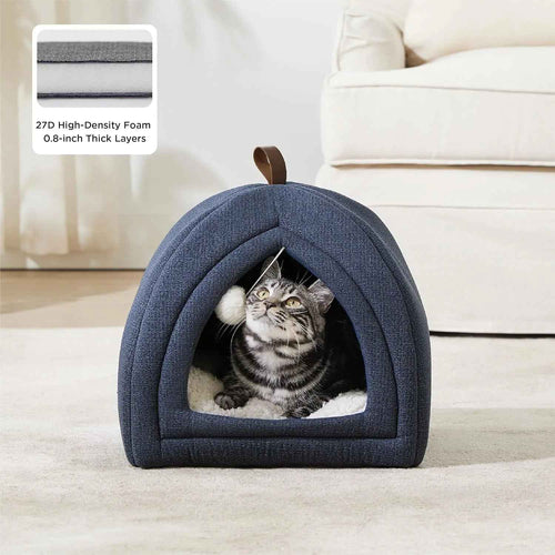2-in-1 Cat Cave Bed – Foldable Tent, Washable Cushion