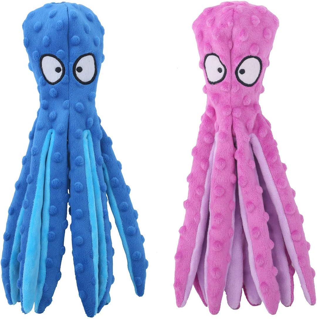 Dog Squeaky Toys Octopus No Stuffing Crinkle Plush Toys For Puppy Teething Durable Interactive Chew Toys For Small Medium And Large Dogs Training And Reduce Boredom