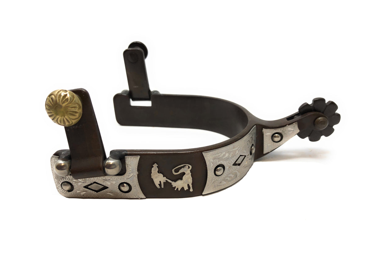 AJ Tack Men's Antique Brown Team Roping Offset Spurs