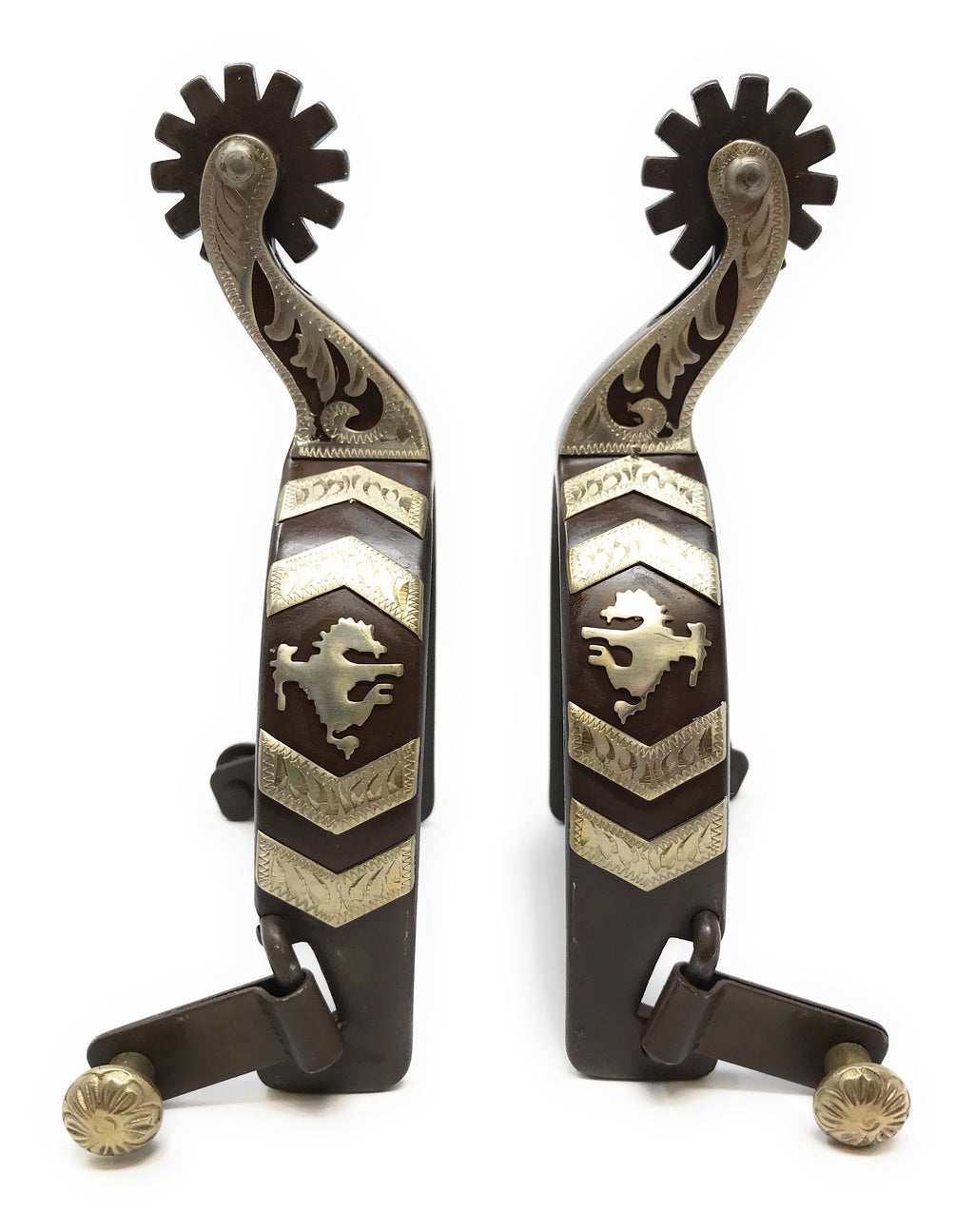 AJ Tack Men's Bronc Rider Antique Brown Show Spurs