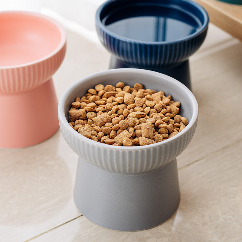 High Foot Neck Protection Ceramic Cat Bowl