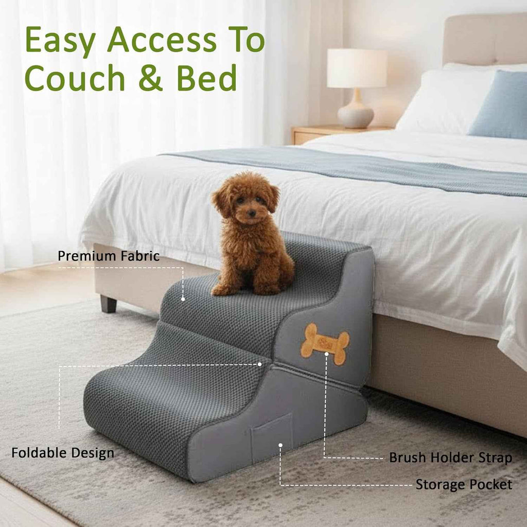 2 in 1 Dog Ramp for Bed Foldable Foam Non Slip Pet Steps