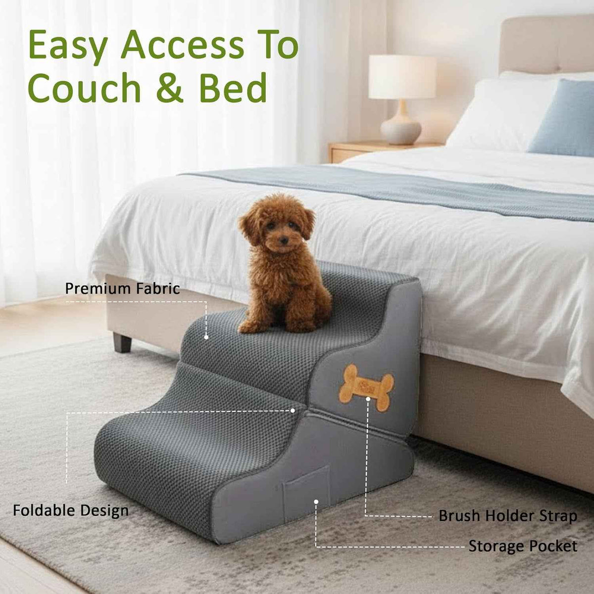 2 in 1 Dog Ramp for Bed Foldable Foam Non Slip Pet Steps