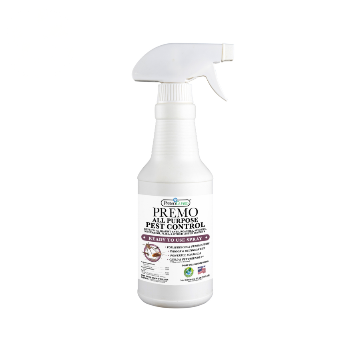 All Purpose Pest Control Spray - 32 oz | Plant Based Natural Non-Toxic | Premo Guard (C)