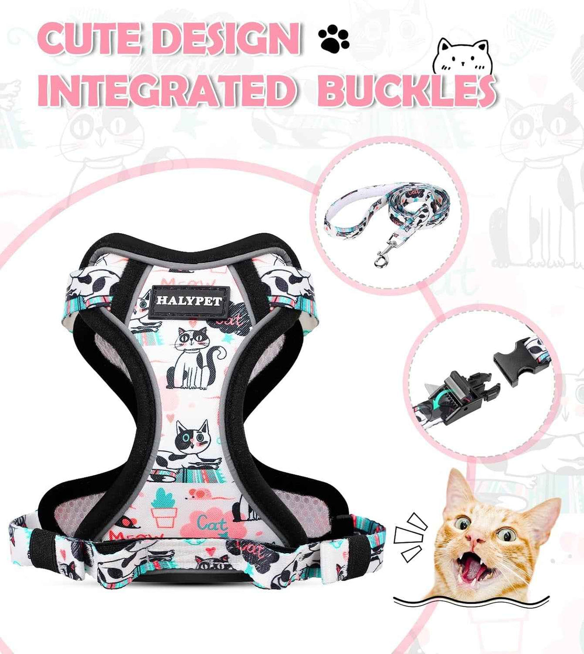 Escape-Proof Cat Harness & Leash Set, 59-Inch, XS–M