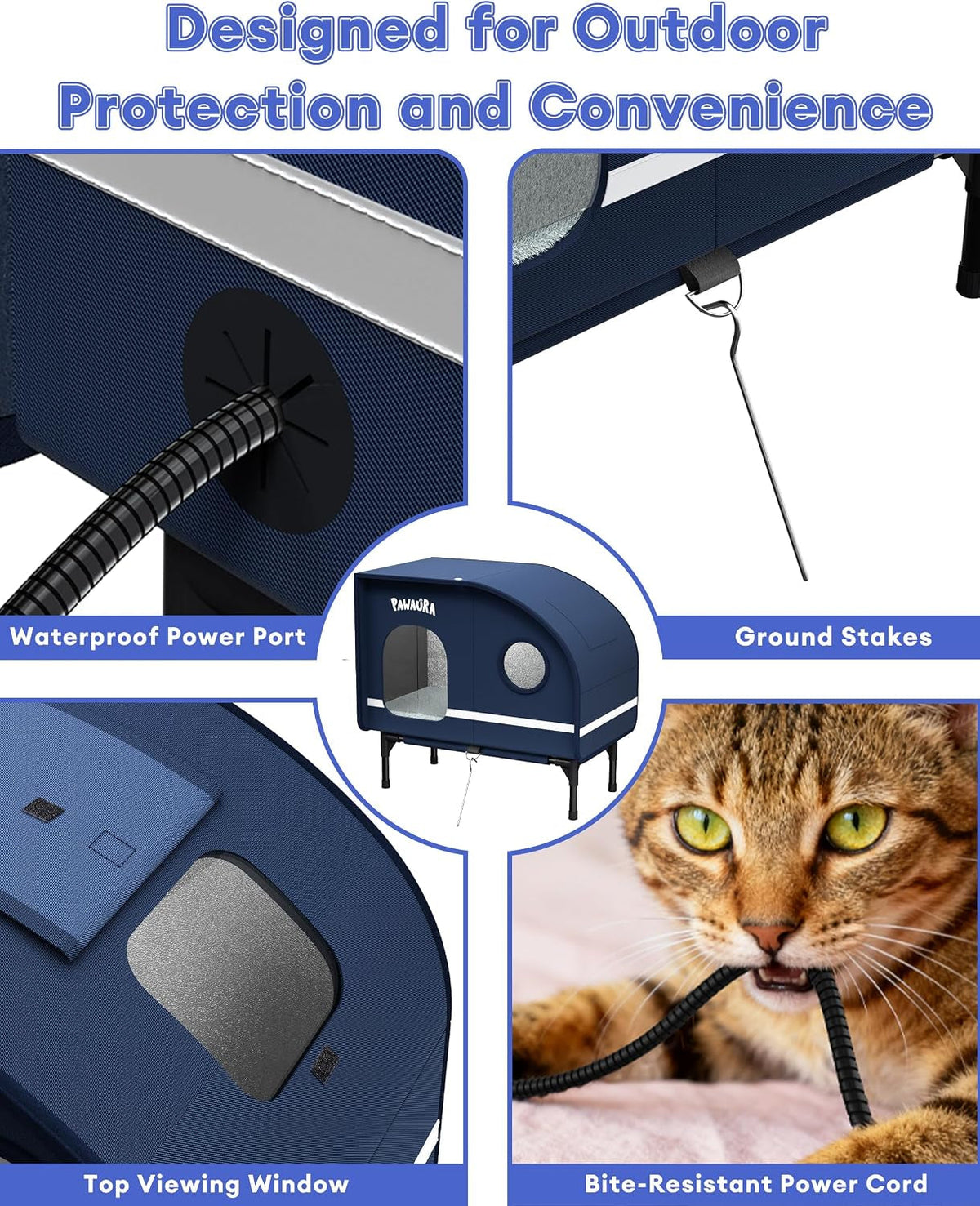 Weatherproof Heated Cat House – Insulated, Dark Blue, L