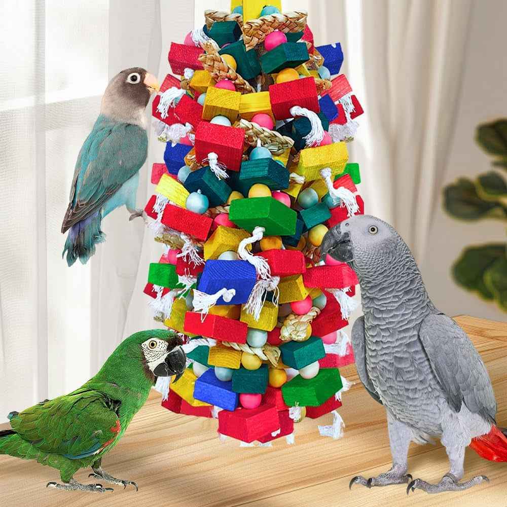 Large Parrot Chew Toy Bundle – Wood & Cotton, 2-Pack