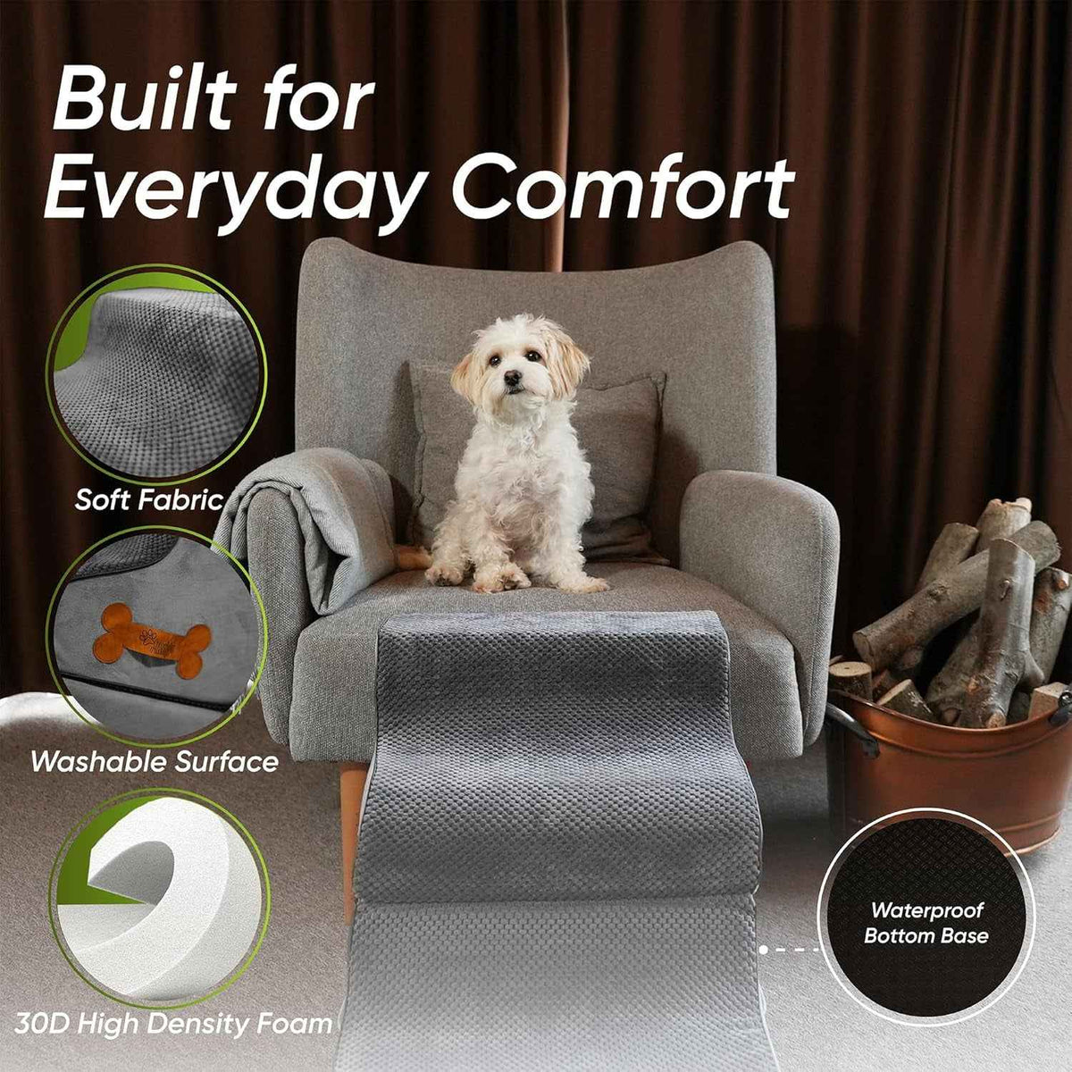 2 in 1 Dog Ramp for Bed Foldable Foam Non Slip Pet Steps