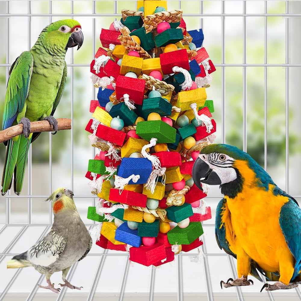 Large Parrot Chew Toy Bundle – Wood & Cotton, 2-Pack