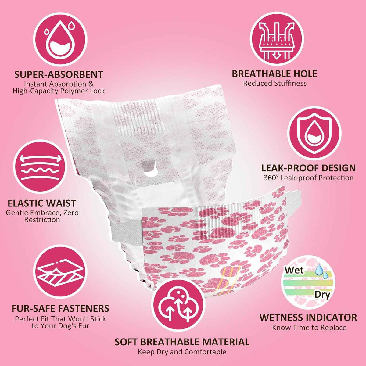 Female Dog Diapers 48 Count Disposable Leakproof XXS–Medium