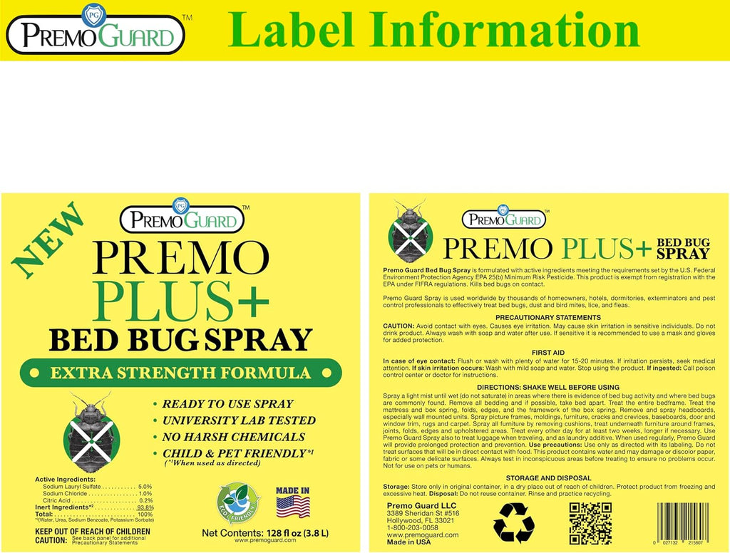 Bed Bug Plus Spray | Natural & Non-Toxic | Premo Guard (C)