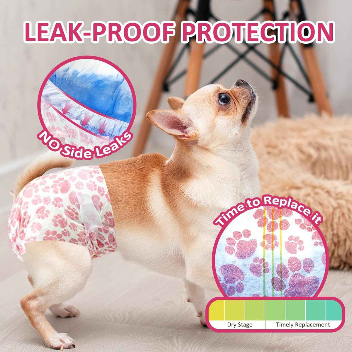 Female Dog Diapers 48 Count Disposable Leakproof XXS–Medium