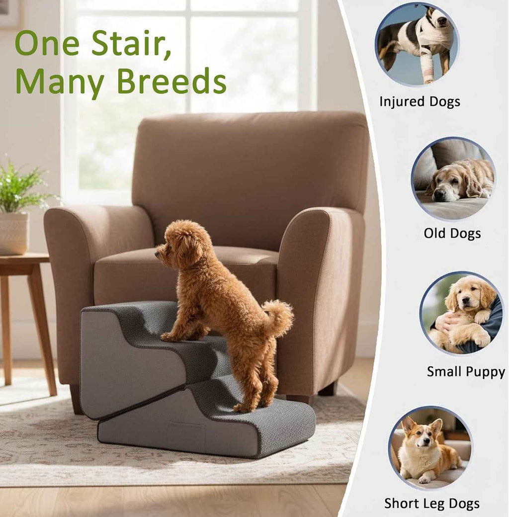 2 in 1 Dog Ramp for Bed Foldable Foam Non Slip Pet Steps
