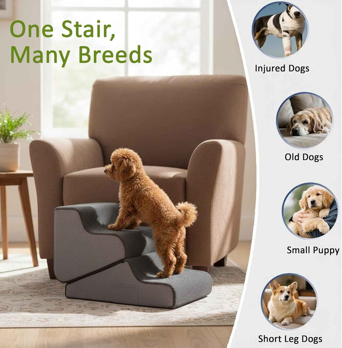 2 in 1 Dog Ramp for Bed Foldable Foam Non Slip Pet Steps