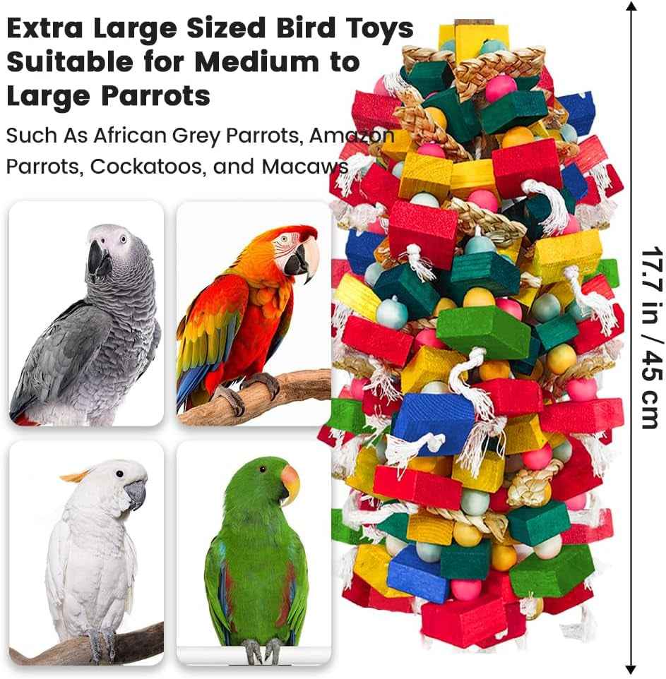 Large Parrot Chew Toy Bundle – Wood & Cotton, 2-Pack