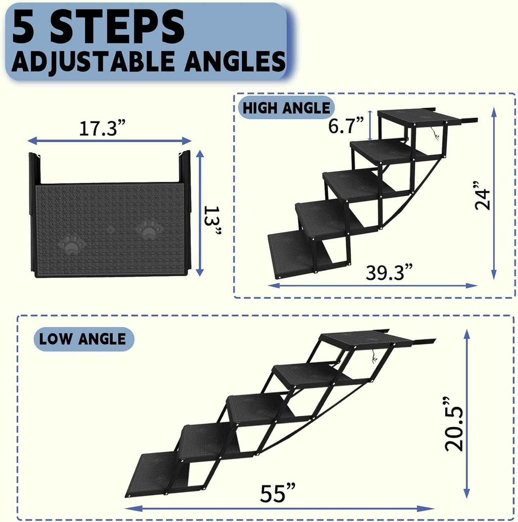 Foldable Dog Stairs for Car Heavy Duty 5 Step Pet Steps