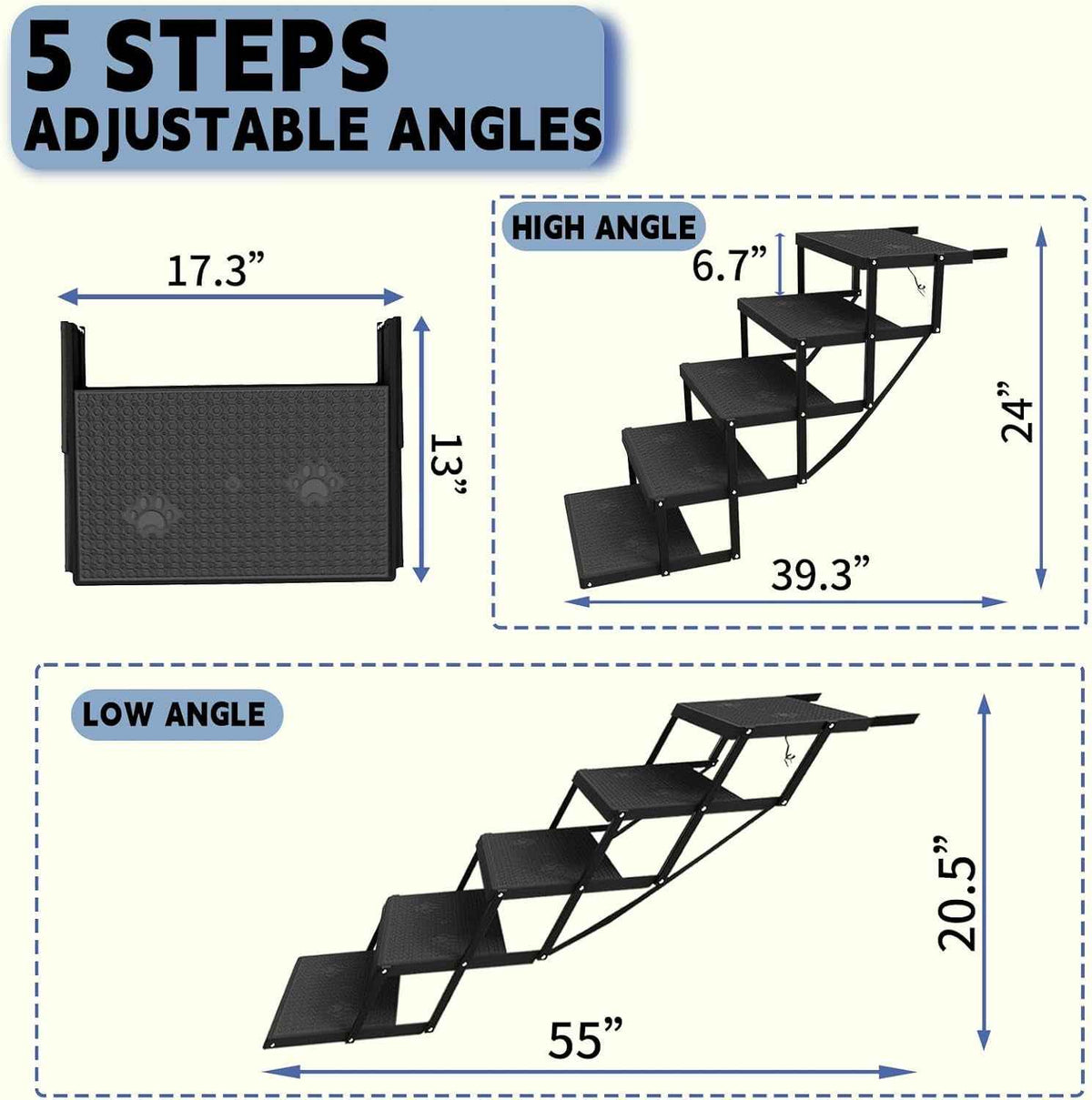 Foldable Dog Stairs for Car Heavy Duty 5 Step Pet Steps