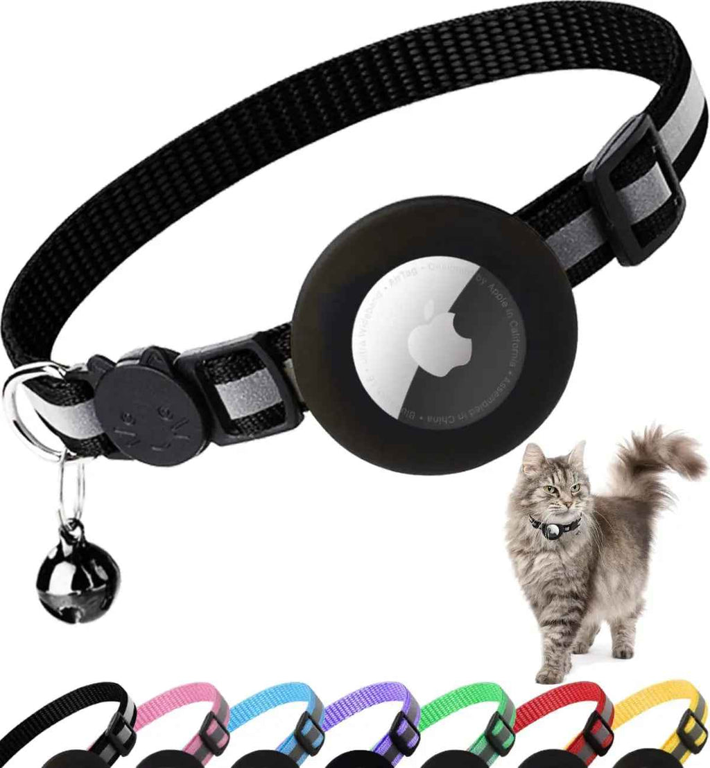 Reflective Breakaway AirTag Cat Collar with Holder & Bell