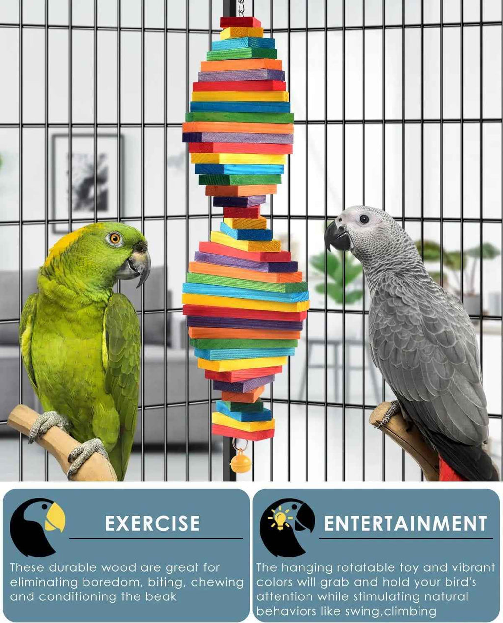 Bird Chew Toy with Wooden Blocks for Parrots