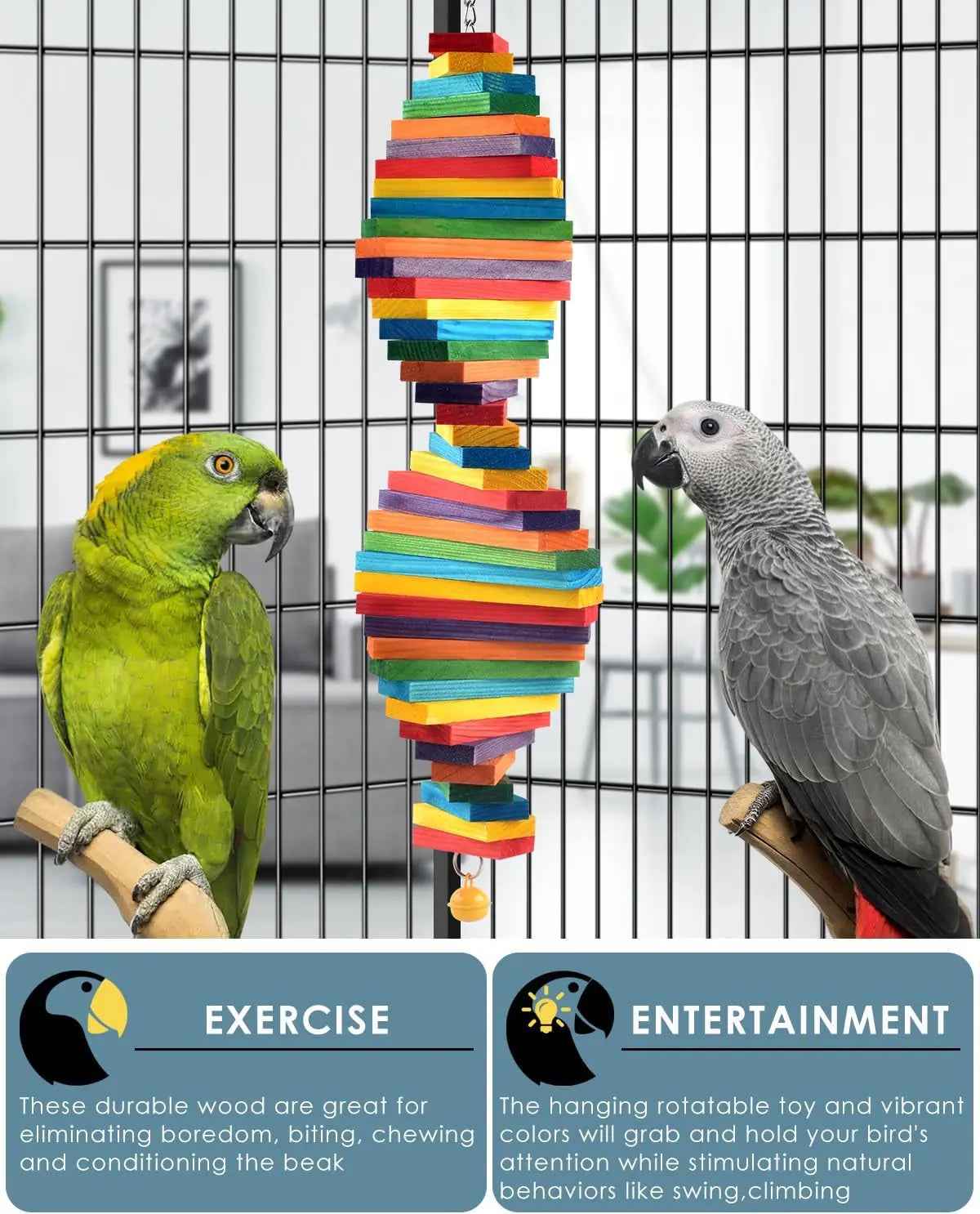 Bird Chew Toy with Wooden Blocks for Parrots