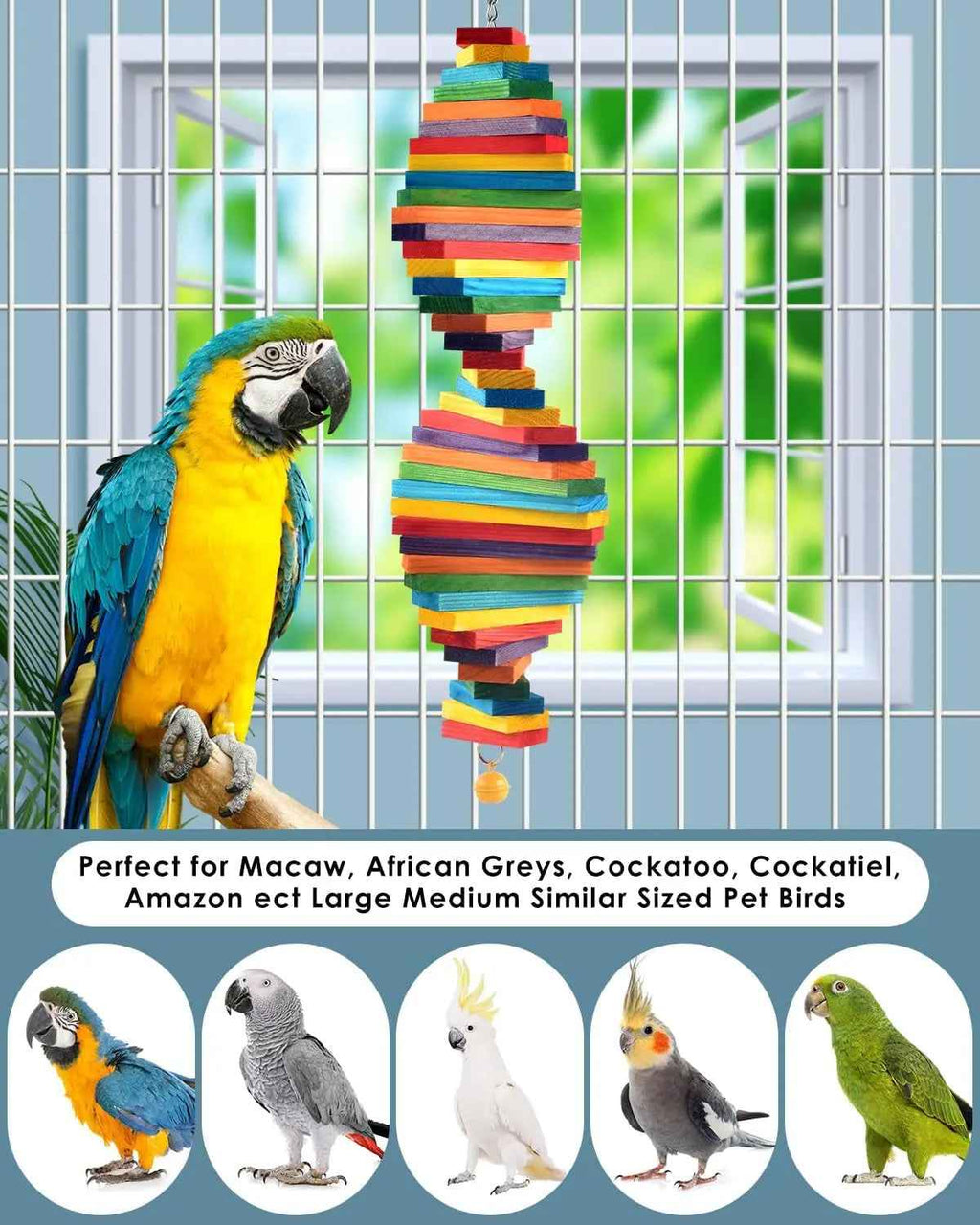 Bird Chew Toy with Wooden Blocks for Parrots