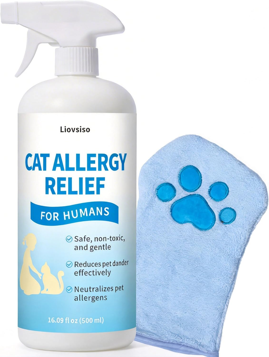 Cat Allergy Relief Spray Dander Remover Anti Allergen Mitt No Rinse 16oz