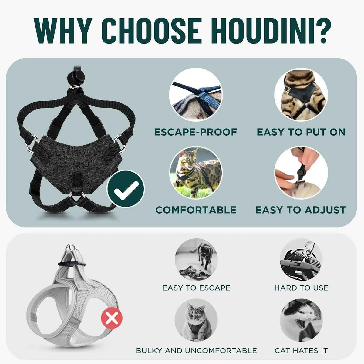Cat Escape-Proof Harness & Leash Set – S–XL, Vegan Leather