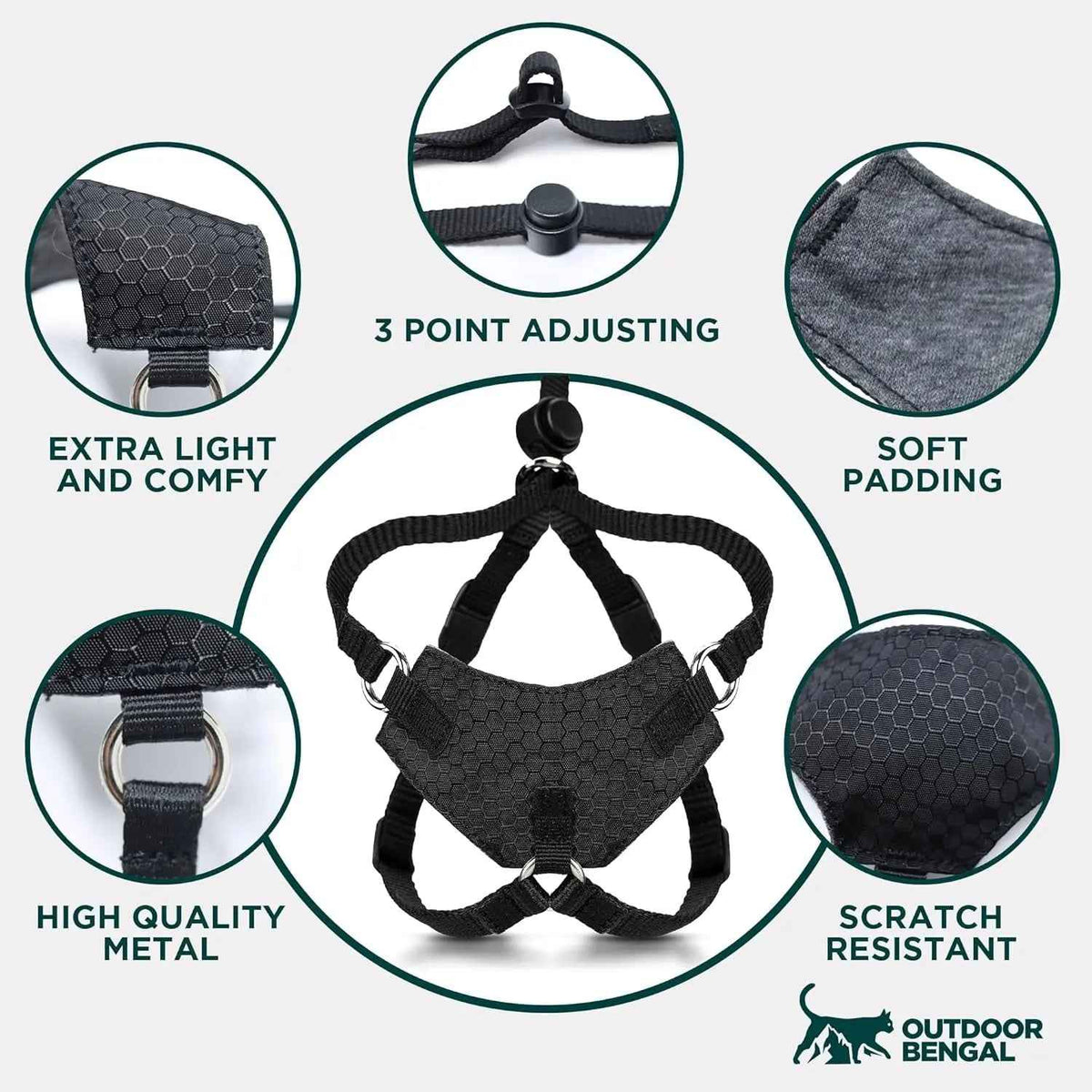 Cat Escape-Proof Harness & Leash Set – S–XL, Vegan Leather