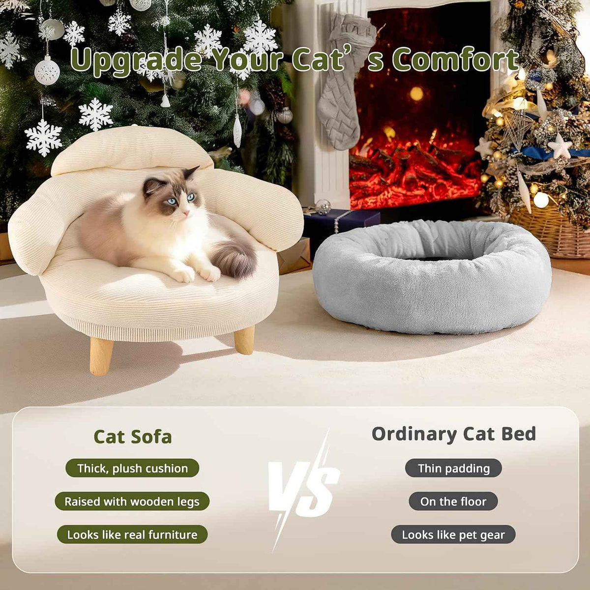 Furniture Style Cat Sofa Bed Velvet Pet Couch with Wood Legs