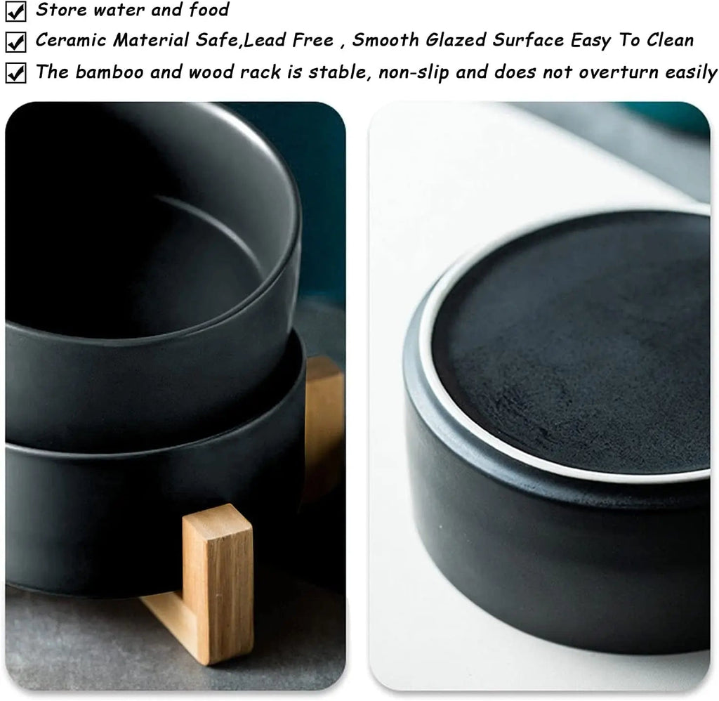 Ceramic Cat & Small Dog Bowl Set with Stand 13.5oz Non Slip Double