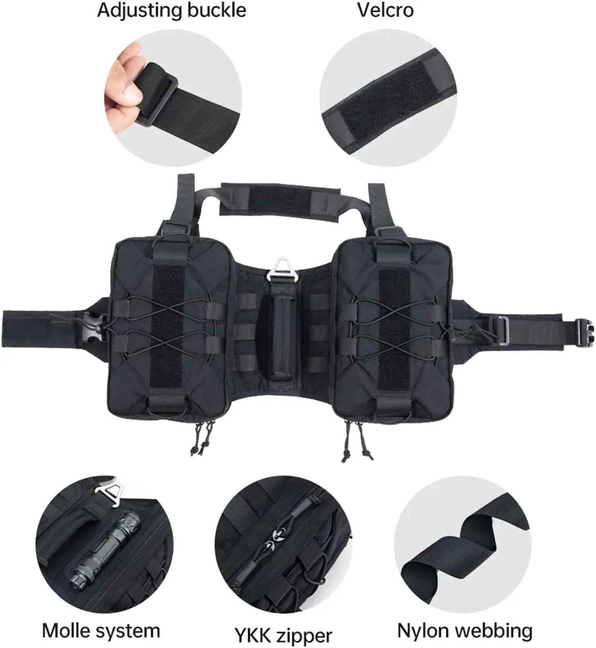 Tactical Dog Backpack Saddle Bag 900D Nylon for Hiking