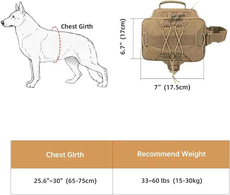 Tactical Dog Backpack Saddle Bag 900D Nylon for Hiking
