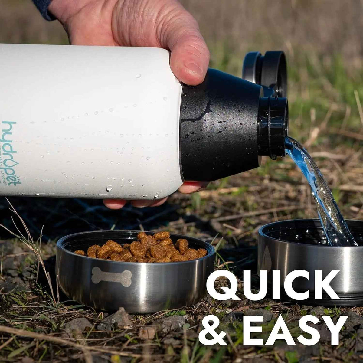 Dog Water Bottle 32/64oz Insulated w Food Bowl Travel