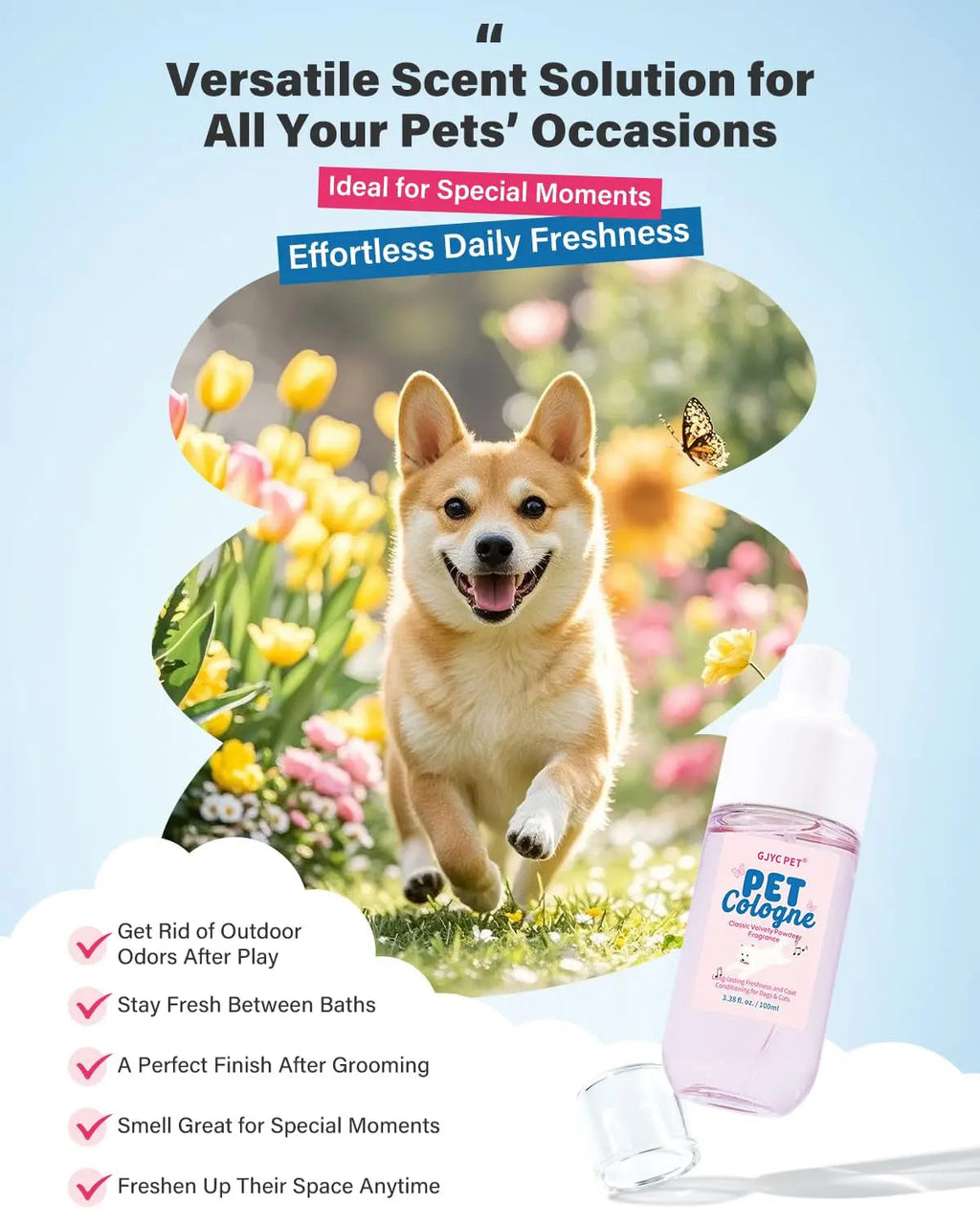 Dog & Cat Cologne Spray Powder Scent Odor Control 3.38oz Travel Size