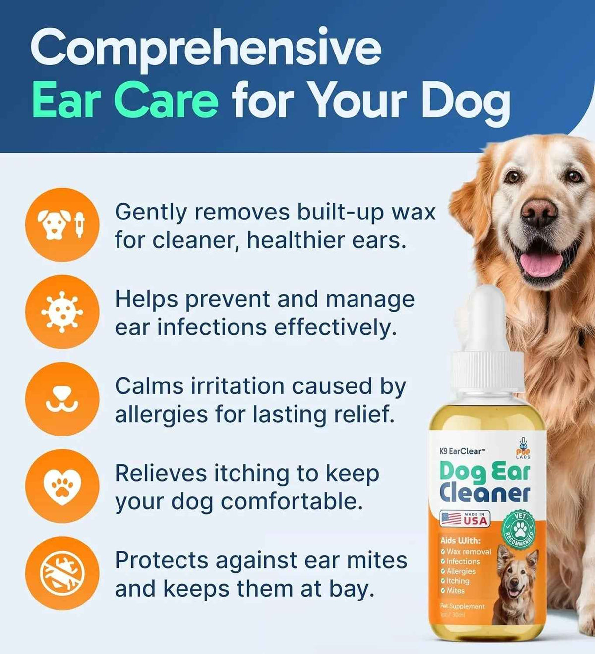 Gentle Natural Dog Ear Cleaner for Wax, Itch & Irritation