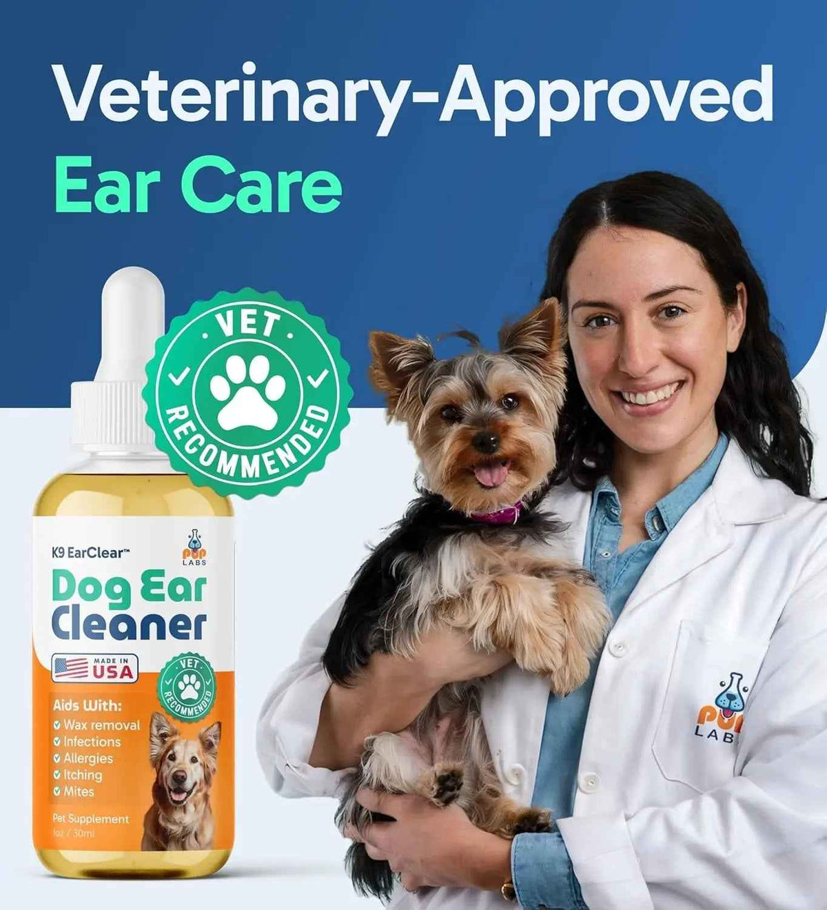 Gentle Natural Dog Ear Cleaner for Wax, Itch & Irritation