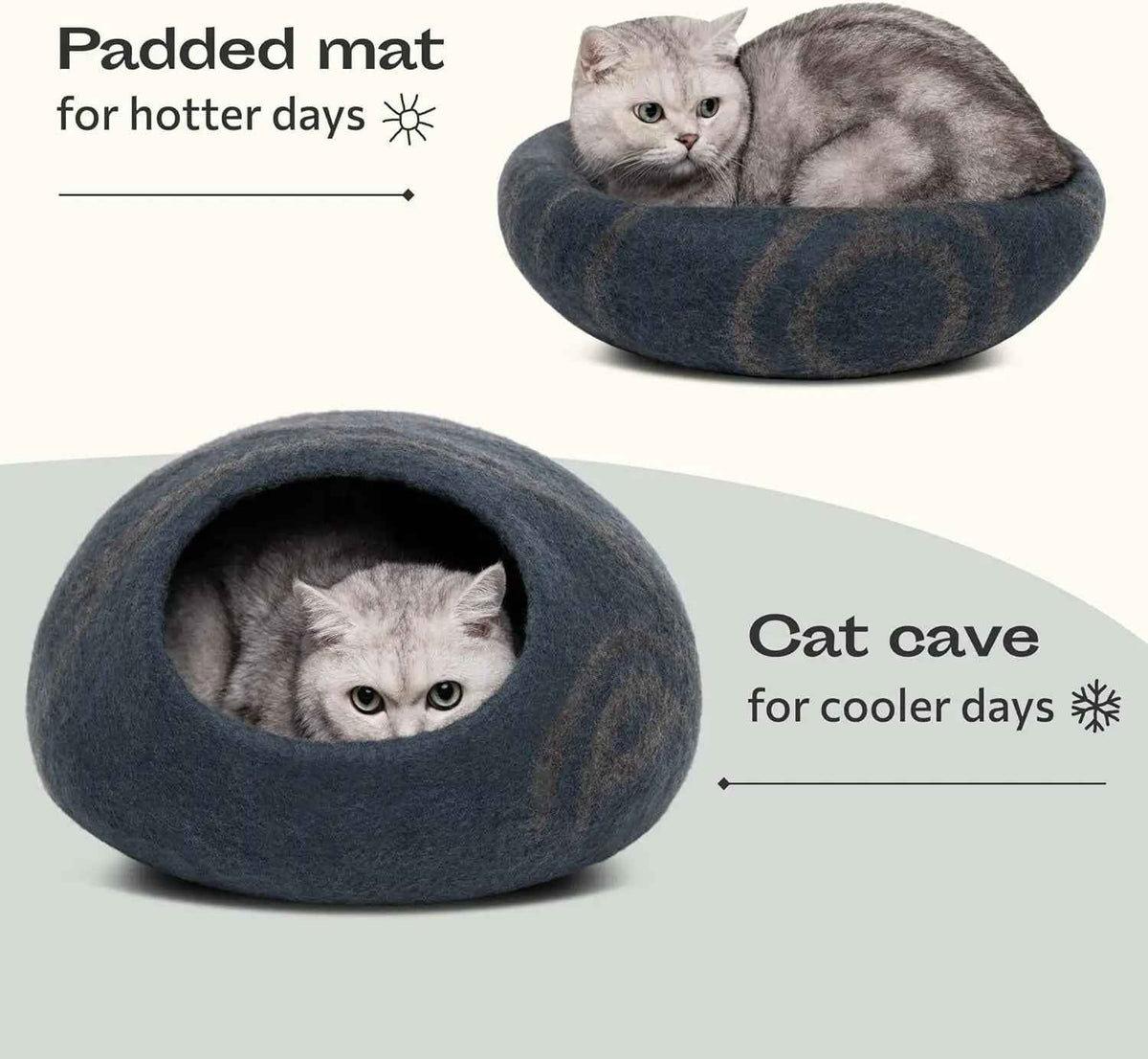 Handmade Merino Wool Felt Cat Cave Bed for Cats & Kittens