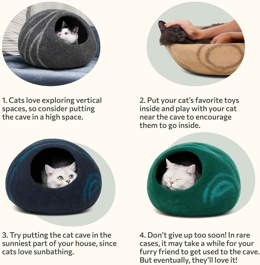 Handmade Merino Wool Felt Cat Cave Bed for Cats & Kittens