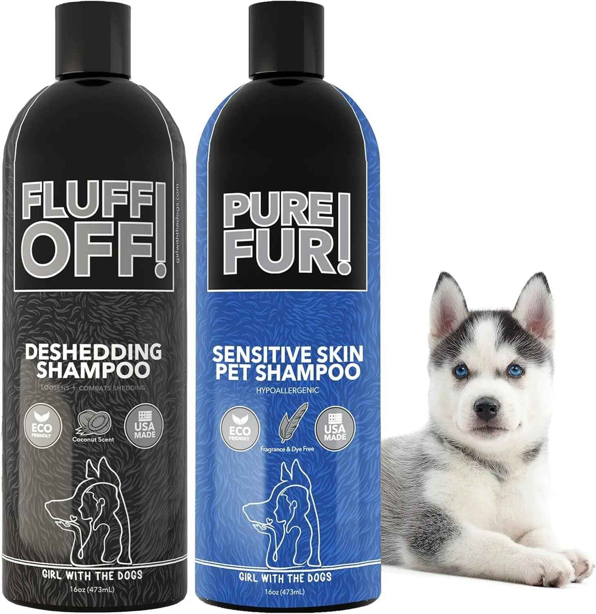 Deshedding & Sensitive Skin Dog and Cat Shampoo Set, 16 oz