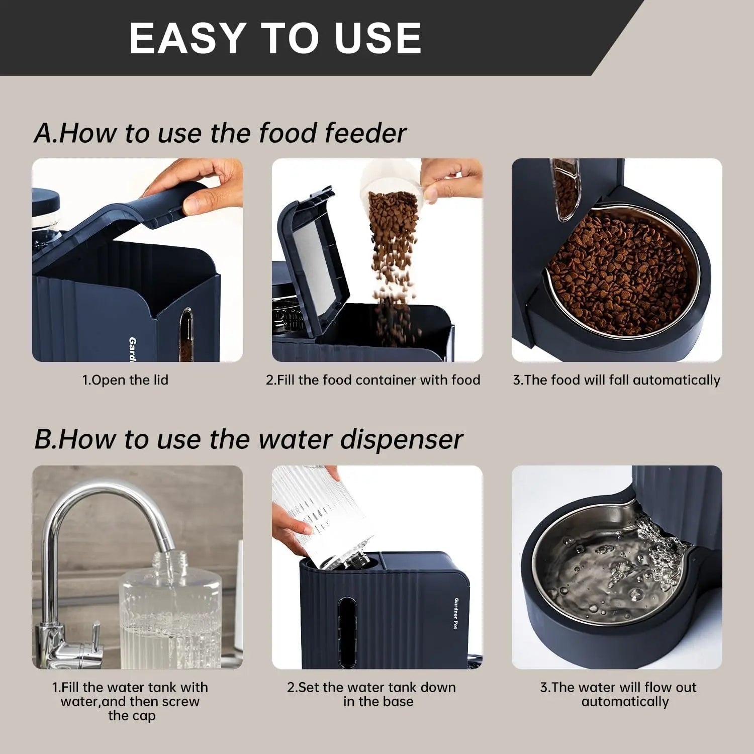 Gravity Pet Feeder & Water Dispenser Set with Stainless Steel Bowls
