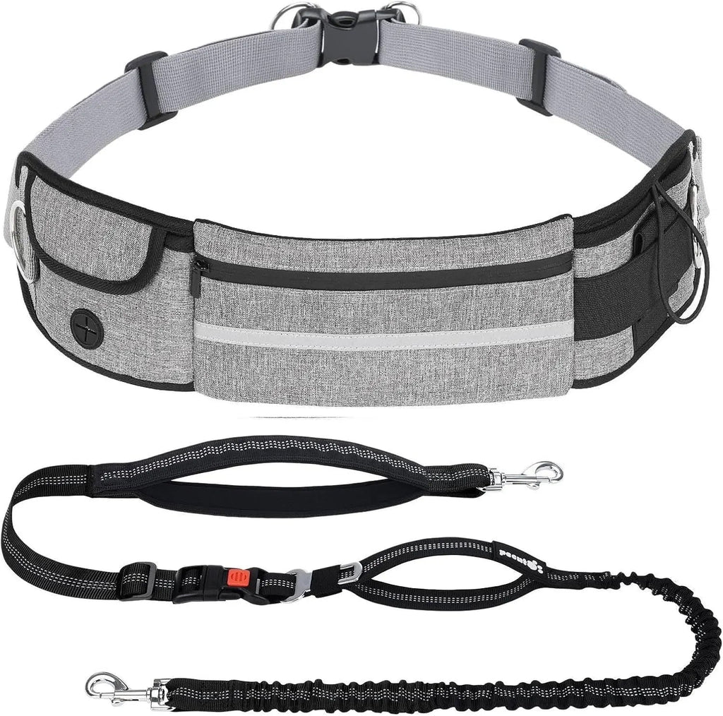Hands Free Dog Leash Dual Bungee Adjustable Waist Belt Running Walking